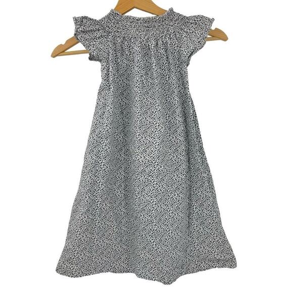 Something Navy Leaf-print Ruffle Sleeve Smocked A-line Dress Sz 4 Cotton - Picture 2 of 4